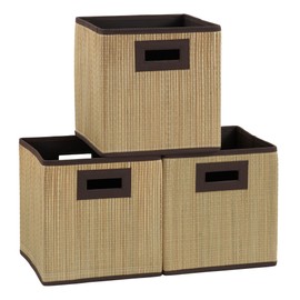 Household Essentials 3 pk. Premium Fabric Storage Cubes | Grass Cloth Wicker Bin, Brown