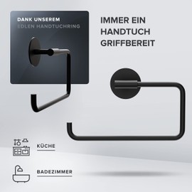 ovimar Hopen Towel Ring | Rectangular | Black | No Drilling | Modern Design | Towel Holder for the Bathroom | for Gluing