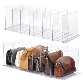 Saizamol Purse Organizer for Closet, Adjustable Acrylic Clear Handbag Storage Organizers, Shelf Divider Bag Organizer for Small Closet, 2 Pack