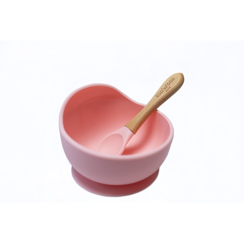 Ecowood® Tazón/Plato Hondo/Bowl de Silicon con Cuchara de Bambú para