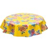 Round Freckled Sage Oilcloth Tablecloth in Lemon and Roses Yellow