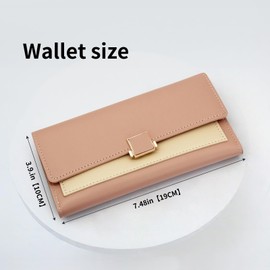 FuninCrea Slim Womens Wallet, Leather Wallets for Women Credit Card Holder Wallet Large Capacity Ladies Wallet Trifold Buckle Wallet Purse with Zipper Coin Pocket ID Window for Travel (Pink)