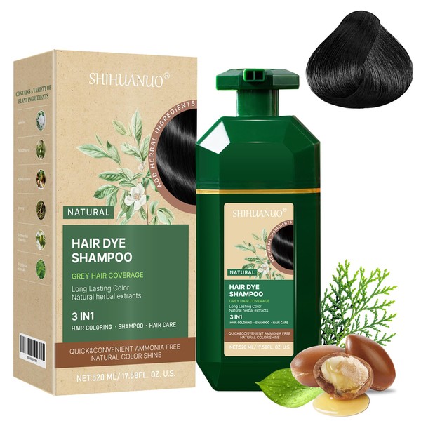 SHIHUANUO Black Hair Dye Shampoo 3 in 1 for Gray