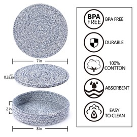 Coga Trivets for Hot Dishes, Trivets for Hot Pots and Pans, 7 Inchs Hot Pads 5 Pcs and Storage Basket for Countertops, Pot Holders for Kitchen, Cotton Table Protector Hot Mats Heat Resistant (Blue)