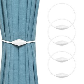 Pretty Jolly 4 Pack Upgrade Magnetic Curtain Tiebacks Handmade Weave Rope Curtain Holdbacks Convenient Decorative Cone Curtain Drape Tie Backs for Home & Office Window Drapery (White)