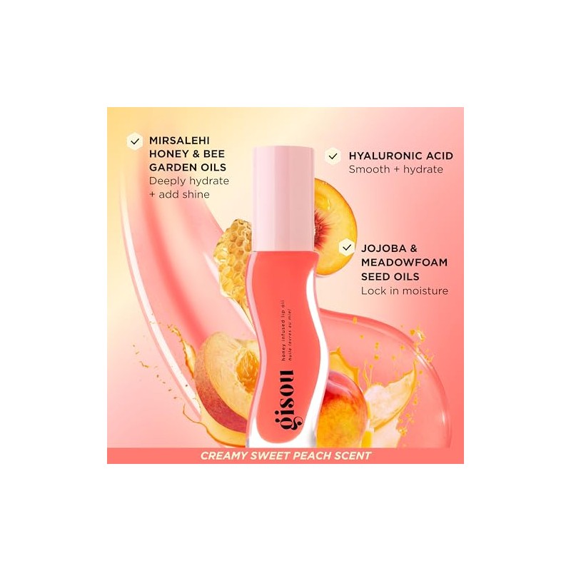 Gisou Aceite Labial Hidratante con Infusión de Miel, Bee-llini Peach