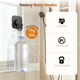 Aikzik 4 Pack Large Heavy Duty Wall Hooks - 26lb Max, Stainless Steel Adhesive Towel Hook, Shower Hooks for Hanging Towel, Coat, Robe, Wall Hook for Use in Bathroom, Kitchen and Door, Matte Black