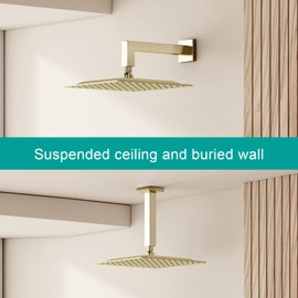 AULEEND Square Shower head, High Flow Stainless Steel Square Rainfall Shower Head, High Pressure Design Even at Low Water Flow (A04 Brushed Gold, 10 Inch)