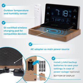 AcuRite Weather Valet with Qi-Certified Wireless Charging Pad, Auto-Dimming LCD Screen, Alarm Clock, Hyperlocal Forecast, Outdoor Temperature and Humidity Measurements, Indoor Temperature Reading