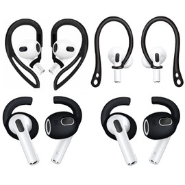 ALXCD Ear Hooks Compatible with AirPods 3 3rd Gen, 1 Pair Anti-Slip Adjustable Soft TPU Earhook, 2 Pairs Silicon Ear Tips Hook, 1 Pair Silicon Ear Hook, Compatible with AirPods 3, 1ch+1h+2s, Black