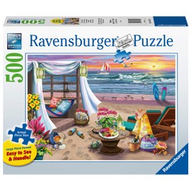 Ravensburger - Cabana Retreat - 500 Piece Large Format Jigsaw Puzzle - Enjoy Peaceful, Salty Breezes and a Stunning Ocean Sunset - Frameable - Premium Quality - Puzzles for Adults