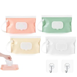 Hinapan 4 Stück wiederverwendbare Feuchttücher-Spender, Tragbarer und nachfüllbarer Feuchttuchbehälter, mit 2 Haken, für Baby und Reise, Hält Tücher frisch, einhändig bedienbar (01)