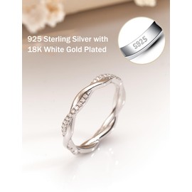 Oivley Wedding Band for Women Twisted Rope 925 Sterling Silver Rings with 18K White Gold Plated Wedding Rings for Women Cubic Zirconia Rings Half Eternity Promise Rings for Her/Couples-85