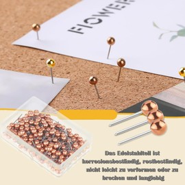 qhklew Pack of 200 Map Pins, Gold Head, Pins, Pin Board Pins, for Pin Board, Plastic Head Pins with Steel Tip, Rose Gold