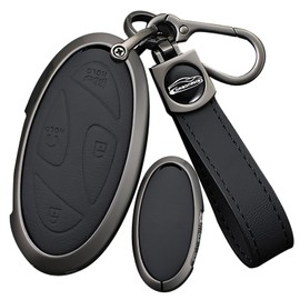 SANRILY Metal & Leather 5/7 Button Smart Key Fob Cover Compatible with Hyundai Ioniq 6 Grandeur GN7 KONA 2023 2024 Azera Keyless Key Shell with Leather Keychain Black