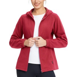 baleaf Women's Full Zip Soft Hooded Fleece Jacket Warm Polar Fleece Lightweight Jackets with Pocket Dark Red XXL