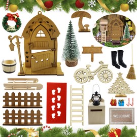 Aohcae Gnome Door Accessory Set, 18 Pieces Gnome Door Set, Christmas, Gnome Door, Complete Set, Gnome House, DIY Gnome Decoration, Seasonal Decoration, Gnome Door for Children
