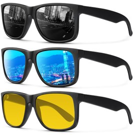 Mens Sunglasses Polarized, Retro Sunglasses for Men Women with UV Protection for Outdoors Fishing Running Driving(grey/ice blue/yellow)