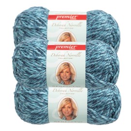 Premier Yarns (3 Pack Deborah Norville Serenity 100% Acrylic Soft Sky Heather Dark Blue Light Blue Yarn for Knitting Crocheting Chunky #5