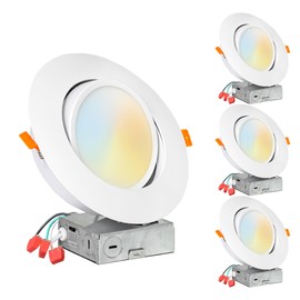 PROCURU [4-Pack] 6-Inch Gimbal Air-Tight LED 2700K-6000K Color Selectable, Rotate & Swivel Ultra-Thin Recessed Ceiling Downlight with J-Box, Dimmable, IC Rated (V6SL-GB-4P)
