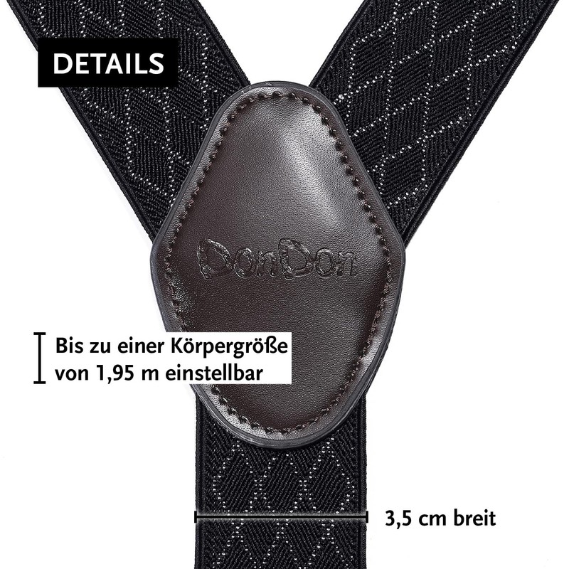 DonDon Men's Braces Extra Strong 3.5 cm Wide with 4