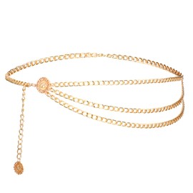 LXUEJIE Multilayer Metal Waist Chain, Gold Waist Chain for Women Adjustable Body Waist Link Belts Dress Belts Fashion Long Belt Body Belly Jewelry for Dresses Jeans Trouser