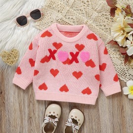 Yaopelky Baby Girl Sweater Heart Knit Sweaters Toddler Clothes for Girls Pullover Sweatshirt Warm Crewneck Long Sleeve Tops Pink
