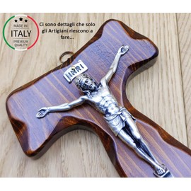 Wooden Crucifix Rope - Wall Mounted - Christ of Silver - Made in Umbria Italy - (15 x 13 cm)