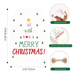 G2PLUS Merry Christmas Tags for Presents, 50PCS White Christmas Labels Tags with String, Christmas Wrapping Tags, Xmas Present Labels with Star for Christmas Presents Wrapping Decoration