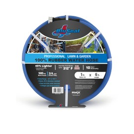 BluSeal Hot/Cold Water Rubber Garden Hose, 100% Rubber, Ultra-Light, Super Strong, 500 PSI, 50F to 190F Degrees, High Strength Polyester Braided (5/8" x 15')
