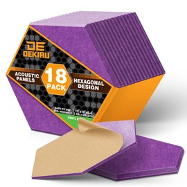 DEKIRU 18 Pack Hexagon Acoustic Panels Sound Absorbing, Self-Adhesive Sound Proof Foam Panels, 12''X10''X0.4'' Soundproof Wall Panels, Sound Dampening Panels For Wall Recording Home Studio (Purple)