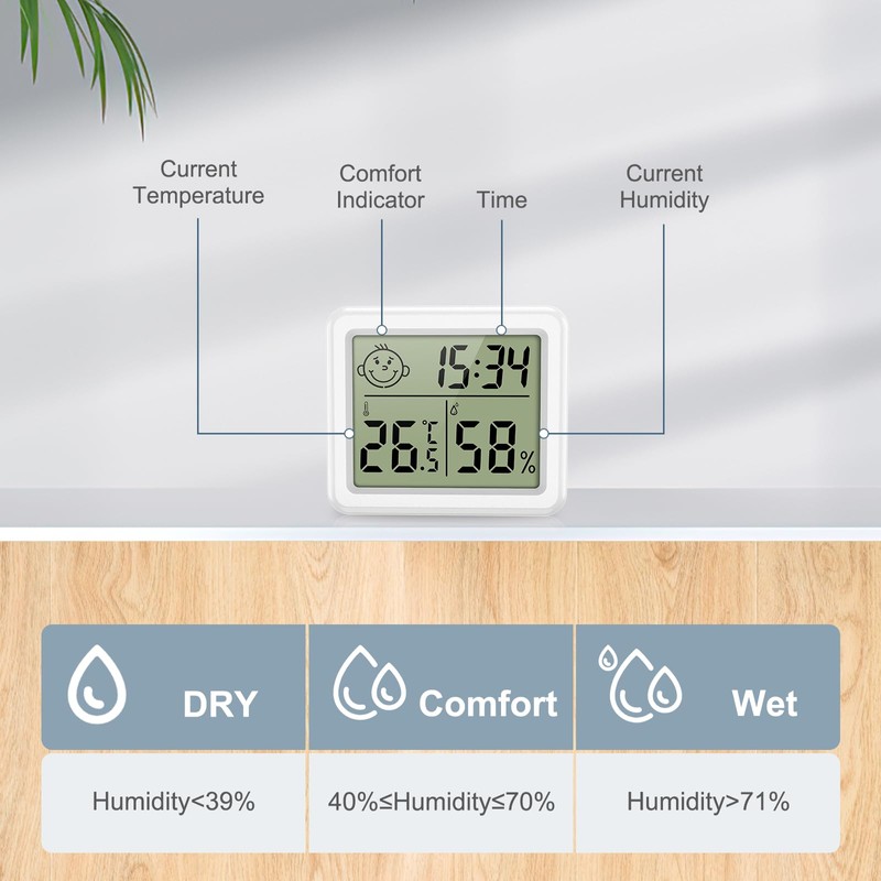 Ankilo Digital Thermometer Hygrometer with Clock, Indoor Portable Large Screen