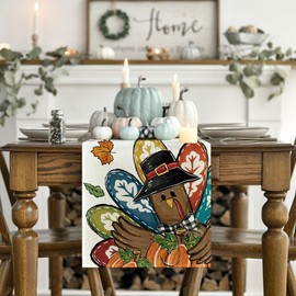 Artoid Mode Pumpkins Turkey Thanksgiving Table Runner, Harvest Fall Autumn Kitchen Dining Table Decoration for Home Party Decor 13x36 Inch