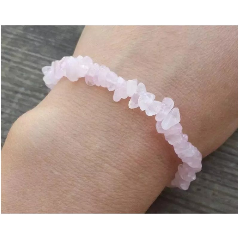 NATURAL ROSE QUARTZ STONE GEMSTONE STRETCHY CHIP BRACELET