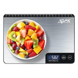 Adak Digital Kitchen Scale, 33Lb/15Kg Capacity, 2 Years Warranty, Stainless Steel for Baking & Cooking Healthy Food, Measures in Grams and Ounces 6 Units Conversion, Water Proof