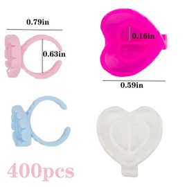 400PCS Glue Rings Lash Rings for Glue Glue Rings for Eyelash Extensions Eyelash Glue Holder Lash Glue Rings Smart Glue Cups Heart-Shape