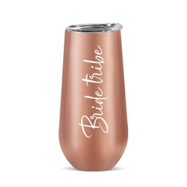 Ugiftcorner Bride Tribe Gifts Bride Tribe Cups Bachelorette Gifts for Bridesmaid Guest Bridesmaid Gifts from Bride Stainless Steel Insulated Tumbler with Lid Bride Tribe Champagne Flute Rose Gold 6 OZ