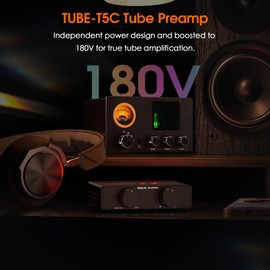 ​Douk Audio Tube Preamp TUBE-T5C: Headphone Amplifier w/VU Meter, 4-Way RCA Selector for Home Stereo​ Receiver & Speakers, 16-600Ω Headphones