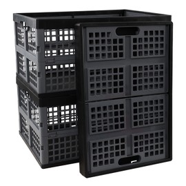 DynkoNA 3-Pack 42 Liter Large collapsible Plastic Crates, Folding Storage Crates Bins