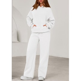 PRETTYGARDEN Women's 2 Piece Outfits Fall Sweatsuits Oversized Hoodies Wide Leg Sweatpants Tracksuits Lounge Matching Sets (White,S)