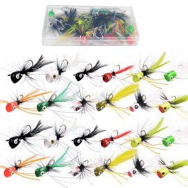 Fly Tenkara Lure Set, Dry Lure, Popper, Topwater, Complete Fly Set, Stream, Trout, Control Fishing Site, 11 Colors, 24 Pieces, Waterproof Case Included
