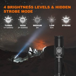 Odepro NT21 1200 Lumen Super Bright LED Rechargeable Flashlight with Power Display, IP67 Waterproof, 5 Light Modes, 984ft Long Range EDC Pocket-Size Torch for Camping Hiking Emergency