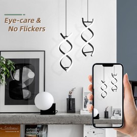 CANEOE CANEOE Spiral Led Pendant Light Fixture,15W Cold White Light Modern Integrated LED Hanging Lamp, Adjustable Island Light Fixture for Living Room Bedroom Kitchen Sink, 1 Pack (Black)