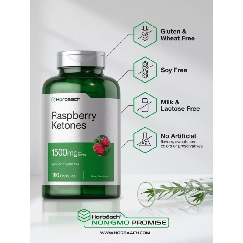 Horbäach Raspberry Ketones | 500mg | 180 Capsules | Non-GMO