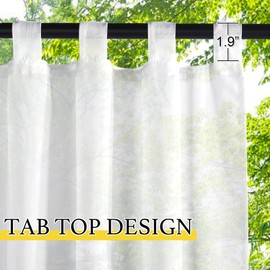 NICETOWN 2 Panels Sheer Outdoor Curtains Extra Wide for Patio Waterproof, Tab Top Indoor Outdoor Voile Sheer Drapes Airy with Light Filtering for Sliding Glass Door, W100 x L96, White