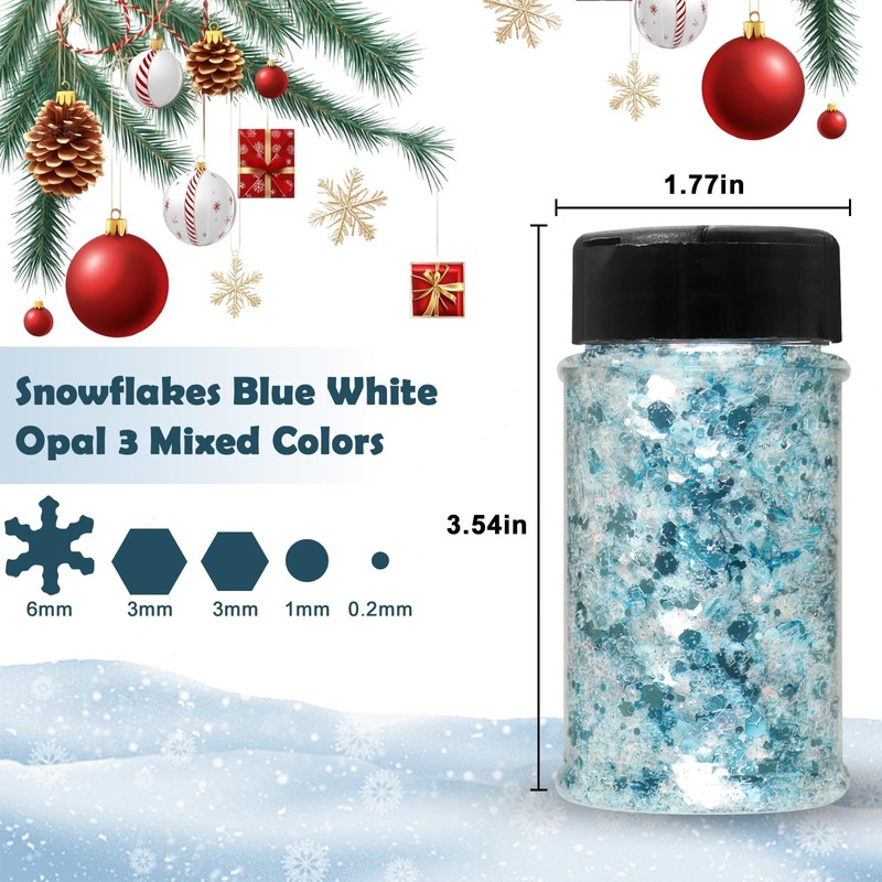 Renfio Snowflake Resin Glitter, Blue White Snowflower Mixed Chunky Glitter,