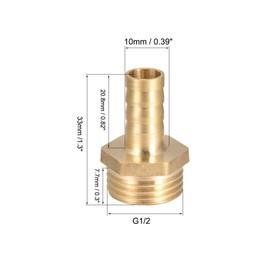 sourcing map Brass Hose Barb Fitting,Connector,10mm Barb x G1/2 Male Pipe Adapter,2Pcs