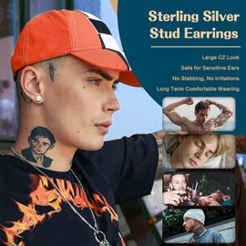 Roheafer Cubic Zirkonia Stud Ohrringes für Frauen Männer 18K Weißgold Hypoallergene 925 Sterling Silber Post Ohrringe Große Runde Quadrat Simulierte Diamant Stud Ohrringe Silber