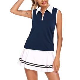 COOrun Camisetas polo de golf para mujer, sin mangas, con cierre, atléticas, sin mangas, con cuello, secado rápido, Azul marino, L