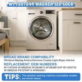 W11307244 W10682535 Washer Lid Lock Switch for Amana Whirlpool Kenmore 110 200 500 Series Maytag Crosely Washer Machine Replace for W10838613 W10838613VP W11253733 PS12704713 AP6832601